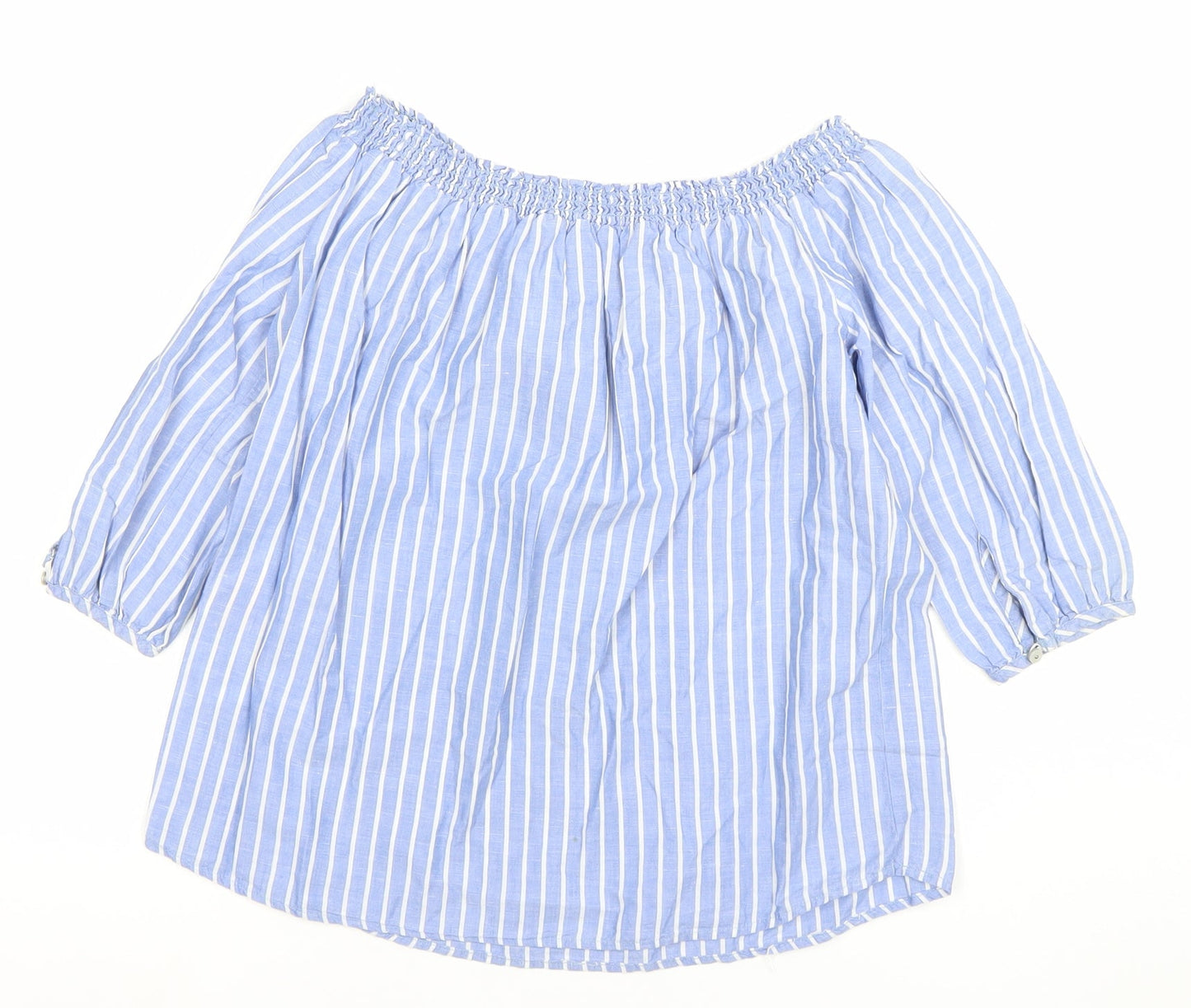 ONLY Women’s Blue Striped Off Shoulder 3/4 Sleeve Cotton Blouse Size 8