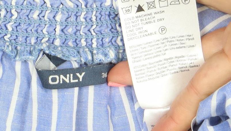 ONLY Women’s Blue Striped Off Shoulder 3/4 Sleeve Cotton Blouse Size 8