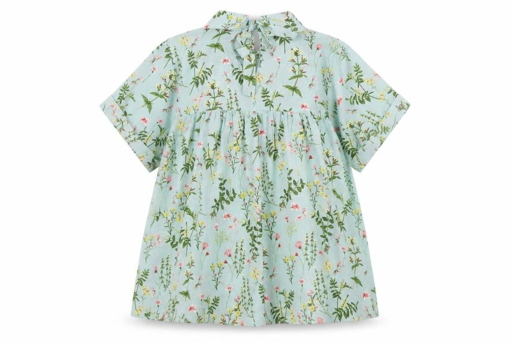Daphnea Paris Women’s Green Floral Collared Tunic Blouse Size S