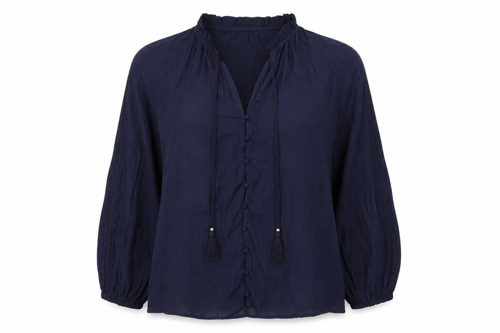 Gallery Women Navy Blue Long Sleeve Button-Up Blouse XL