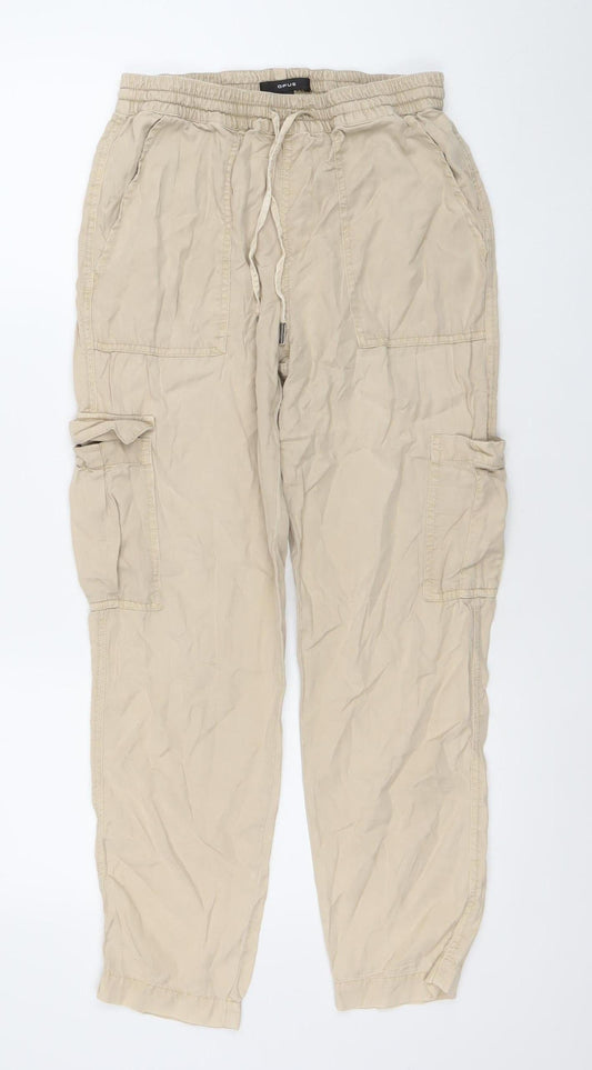 Opus Women's Beige Lyocell Cargo Trousers Size 8 Elastic Waist