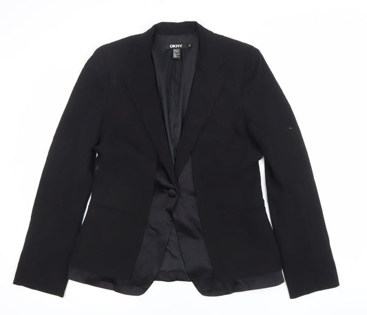 DKNY Women’s Black Wool Blend Slim Fit Single-Breasted Blazer Size 12