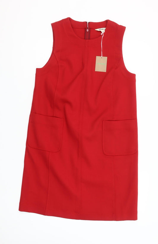 Boden Women Red Shift Dress UK 10 Sleeveless Knee Length Wool Blend