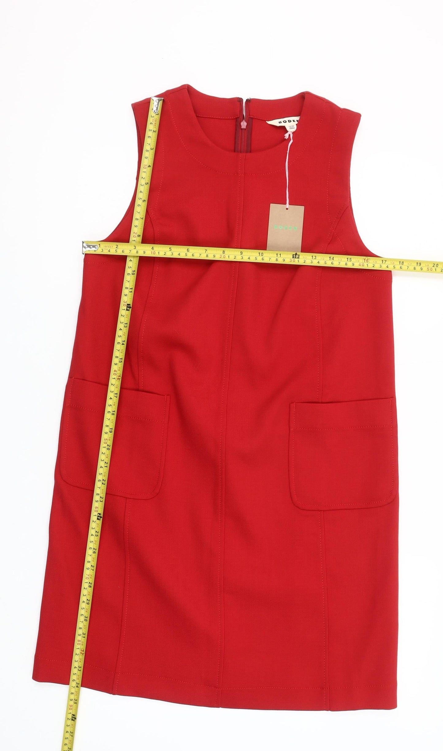 Boden Women Red Shift Dress UK 10 Sleeveless Knee Length Wool Blend