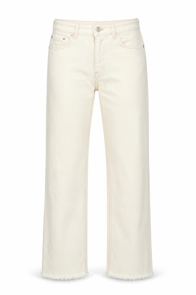MNG Women's Ivory Straight Jeans Size 6 Sienna Style Frayed Hem