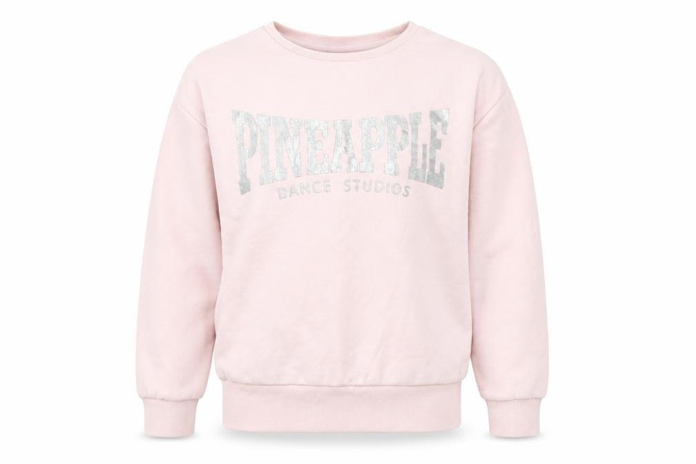 Front view of Pineapple girls’ pink glitter logo pullover sweatshirt 10-11 years
