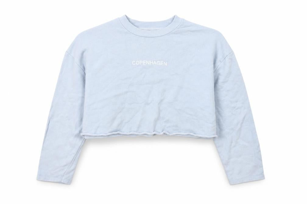 Front view of Topshop Petite Blue Copenhagen Cropped Sweatshirt UK 8