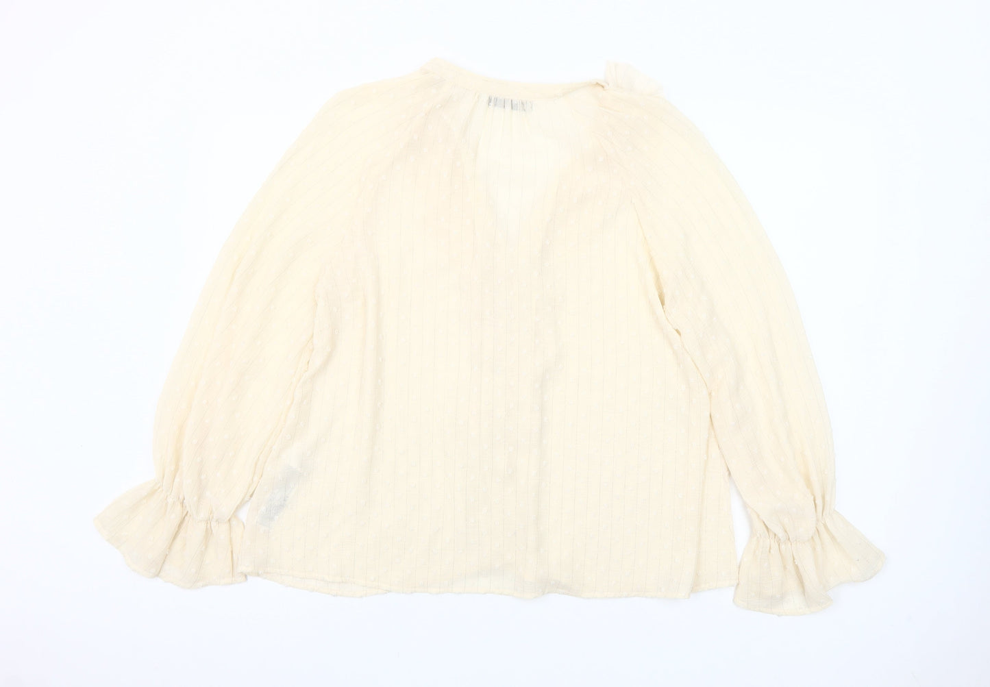 Zara Women Ivory Ruffle Long Sleeve Tunic Blouse Size M