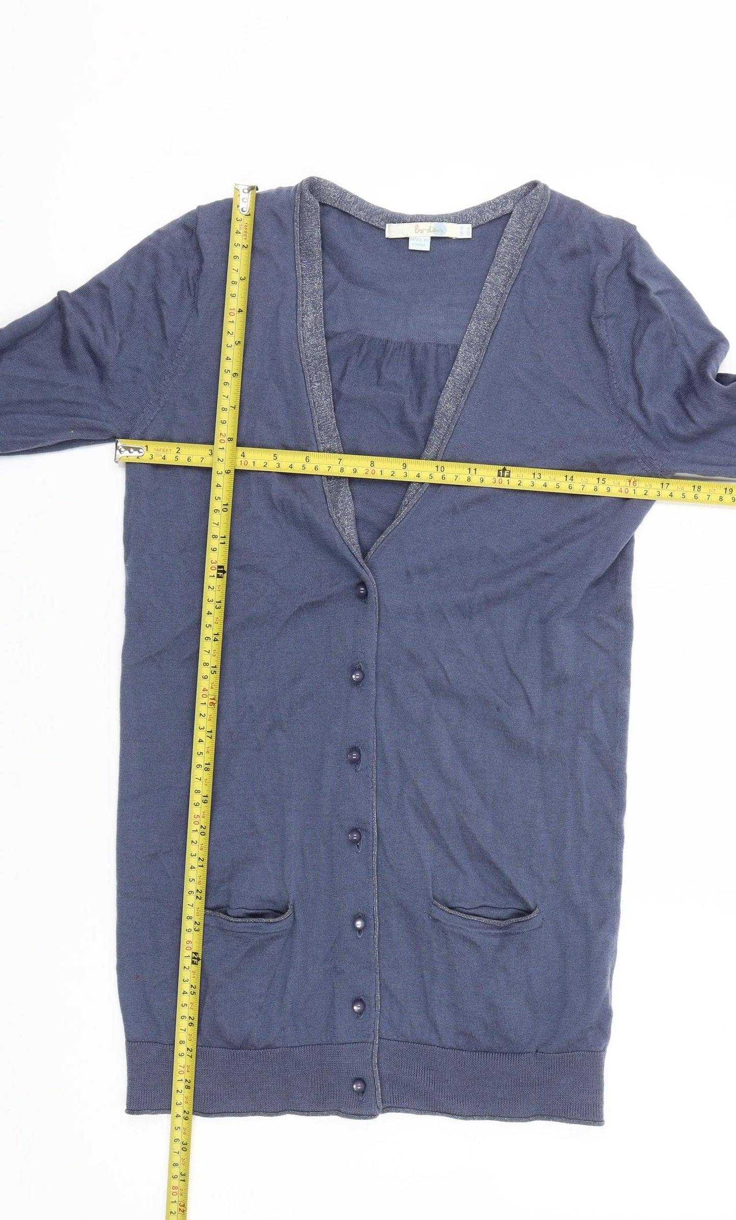 Boden Women's Blue Wool V-Neck Button Cardigan UK 10