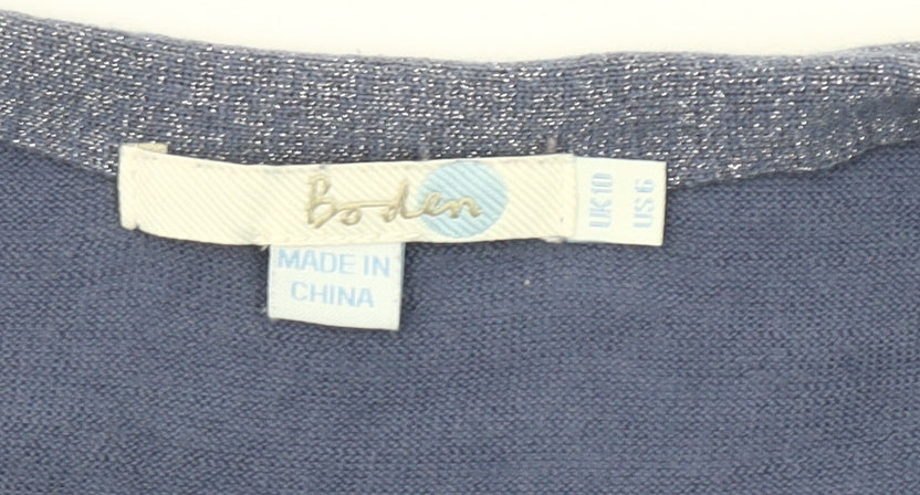 Boden Women's Blue Wool V-Neck Button Cardigan UK 10