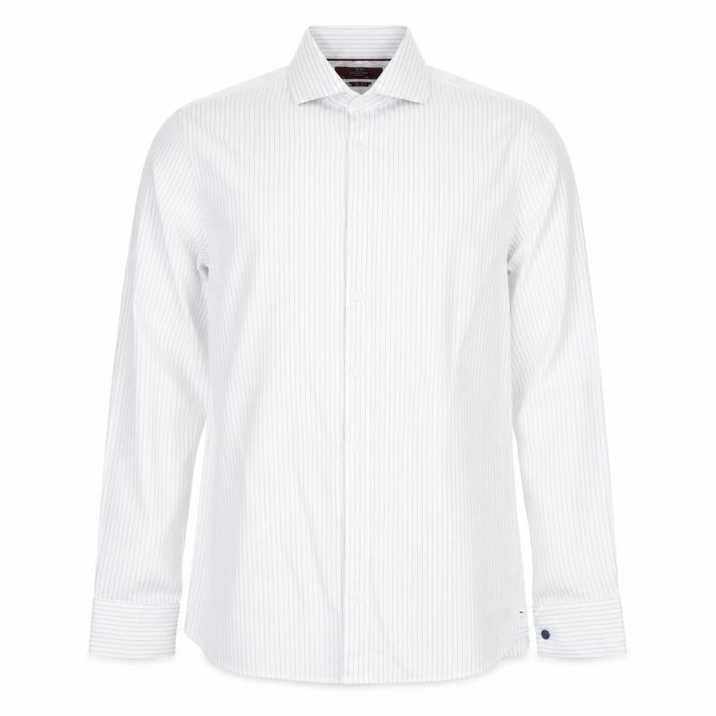 Marks and Spencer Men's White Striped 14.5 Tailored Cotton Shirt