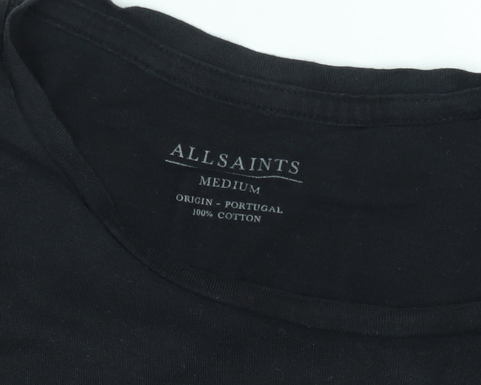 AllSaints Men Black Cotton Crew Neck Short Sleeve T-Shirt Medium