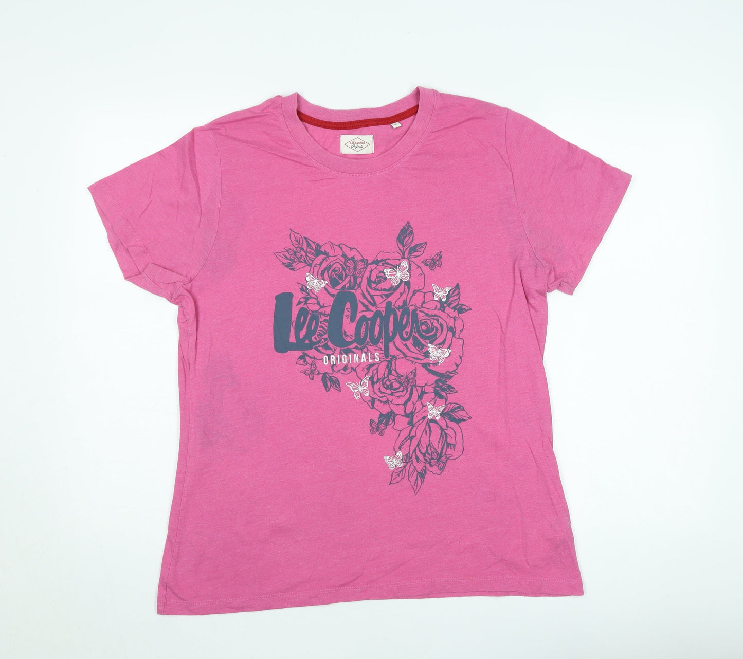 Lee Cooper Womens Pink Floral Graphic Cotton T-Shirt Size 18
