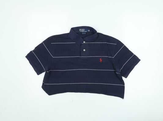 Polo Ralph Lauren Women Navy Blue Striped Polo Shirt L Custom Fit