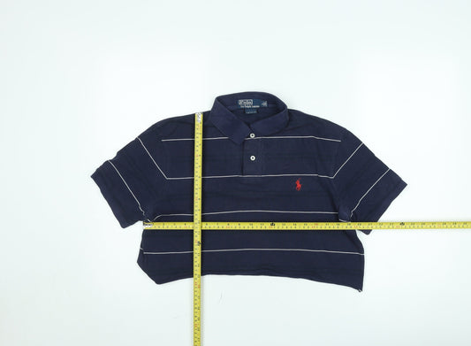 Polo Ralph Lauren Women Navy Blue Striped Polo Shirt L Custom Fit