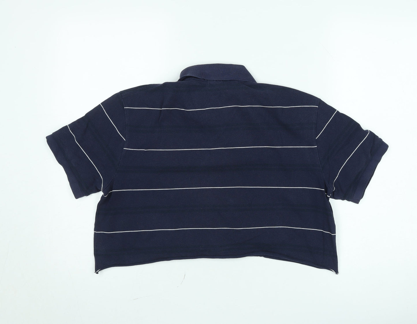Polo Ralph Lauren Women Navy Blue Striped Polo Shirt L Custom Fit