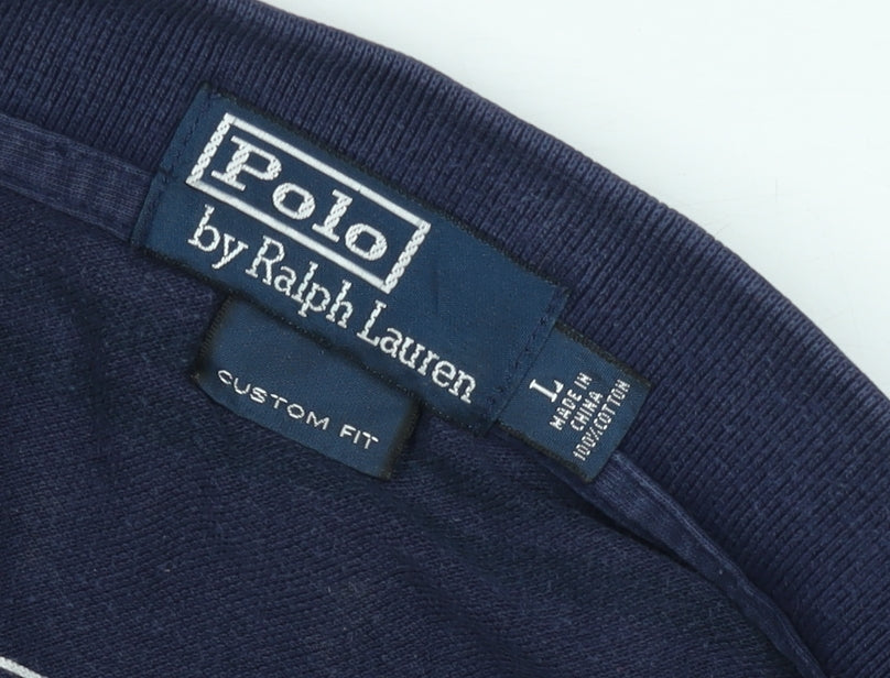 Polo Ralph Lauren Women Navy Blue Striped Polo Shirt L Custom Fit