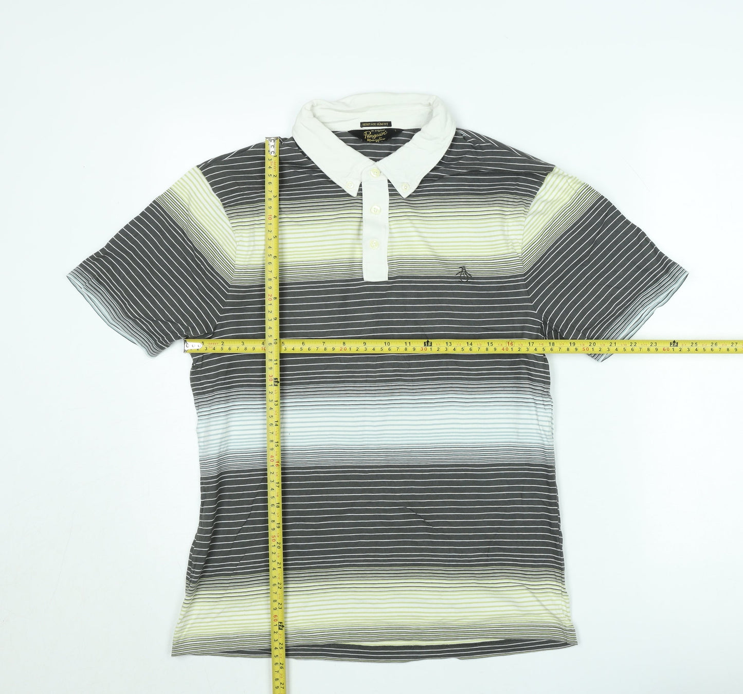 Original Penguin Heritage Slim Fit Men's Grey Striped Polo Shirt M
