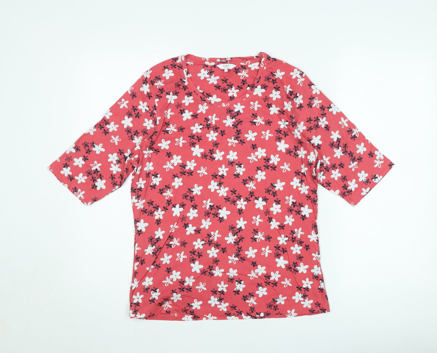 Cotton Traders Women's Pink Floral Short Sleeve Jersey T-Shirt Size 12