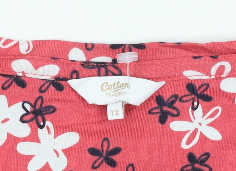 Cotton Traders Women's Pink Floral Short Sleeve Jersey T-Shirt Size 12