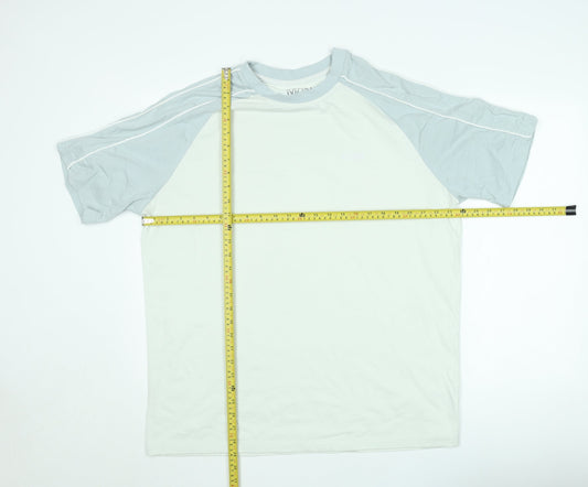 boohooMAN Men's White & Grey Colourblock Crew Neck Short Sleeve T-Shirt Size S