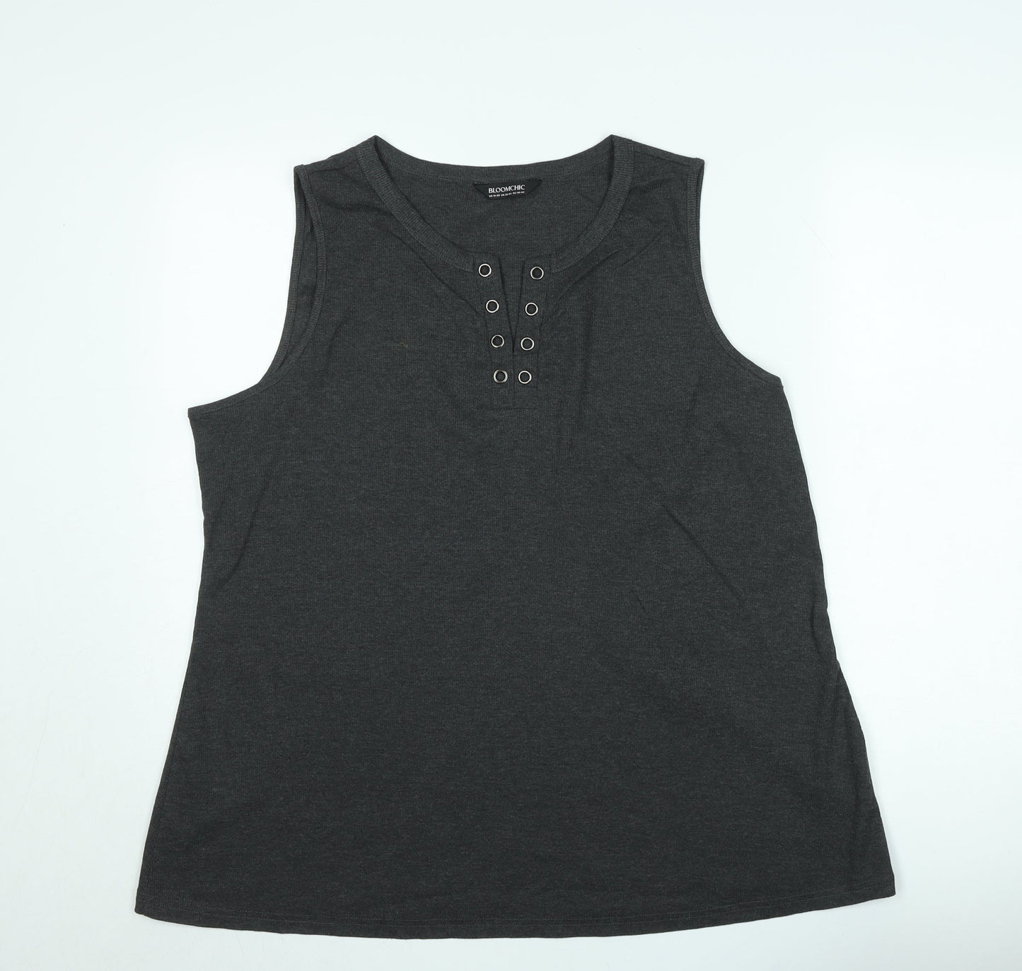 Bloomchic Women’s Black Plus Size 22 Sleeveless Henley Cotton Tank Top