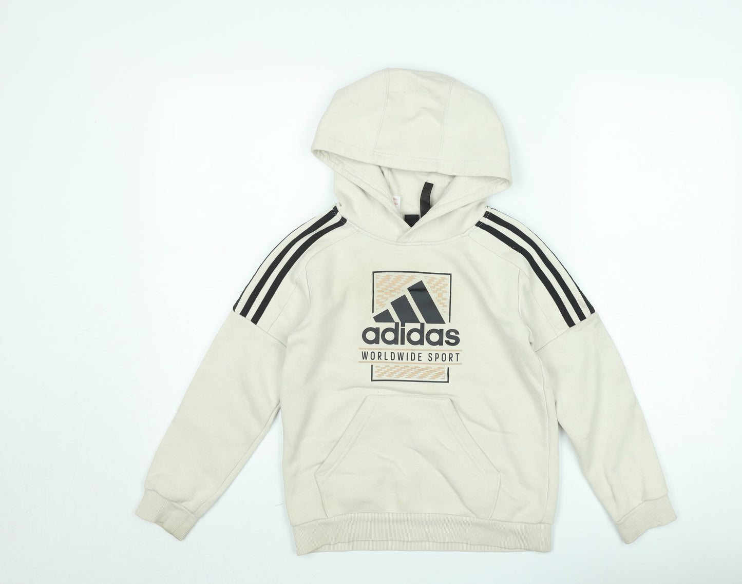 Adidas Boys Beige Pullover Hoodie 10 Years Fleece Hooded Sweatshirt