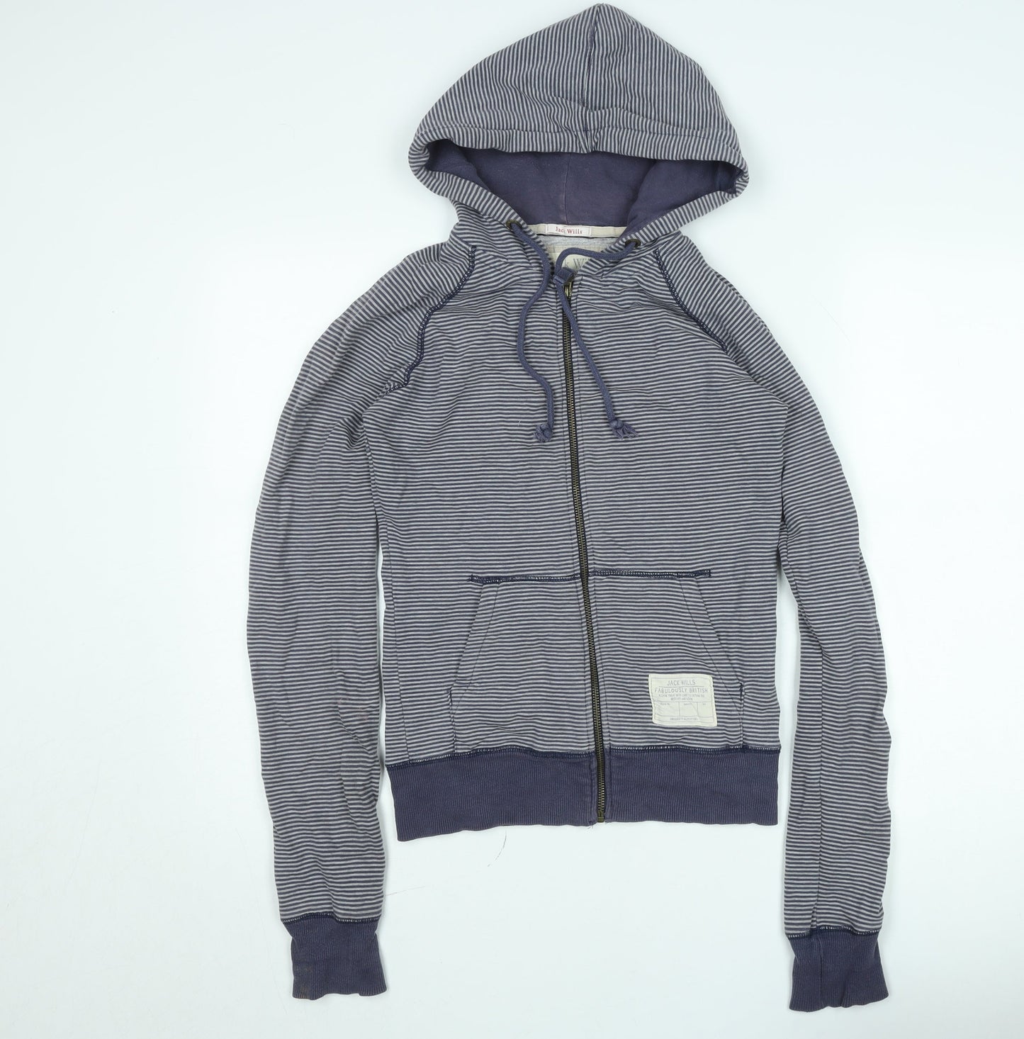 Jack Wills Women's Blue Striped Full Zip Hoodie Jumper Size 10