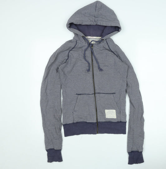 Jack Wills Women's Blue Striped Full Zip Hoodie Jumper Size 10
