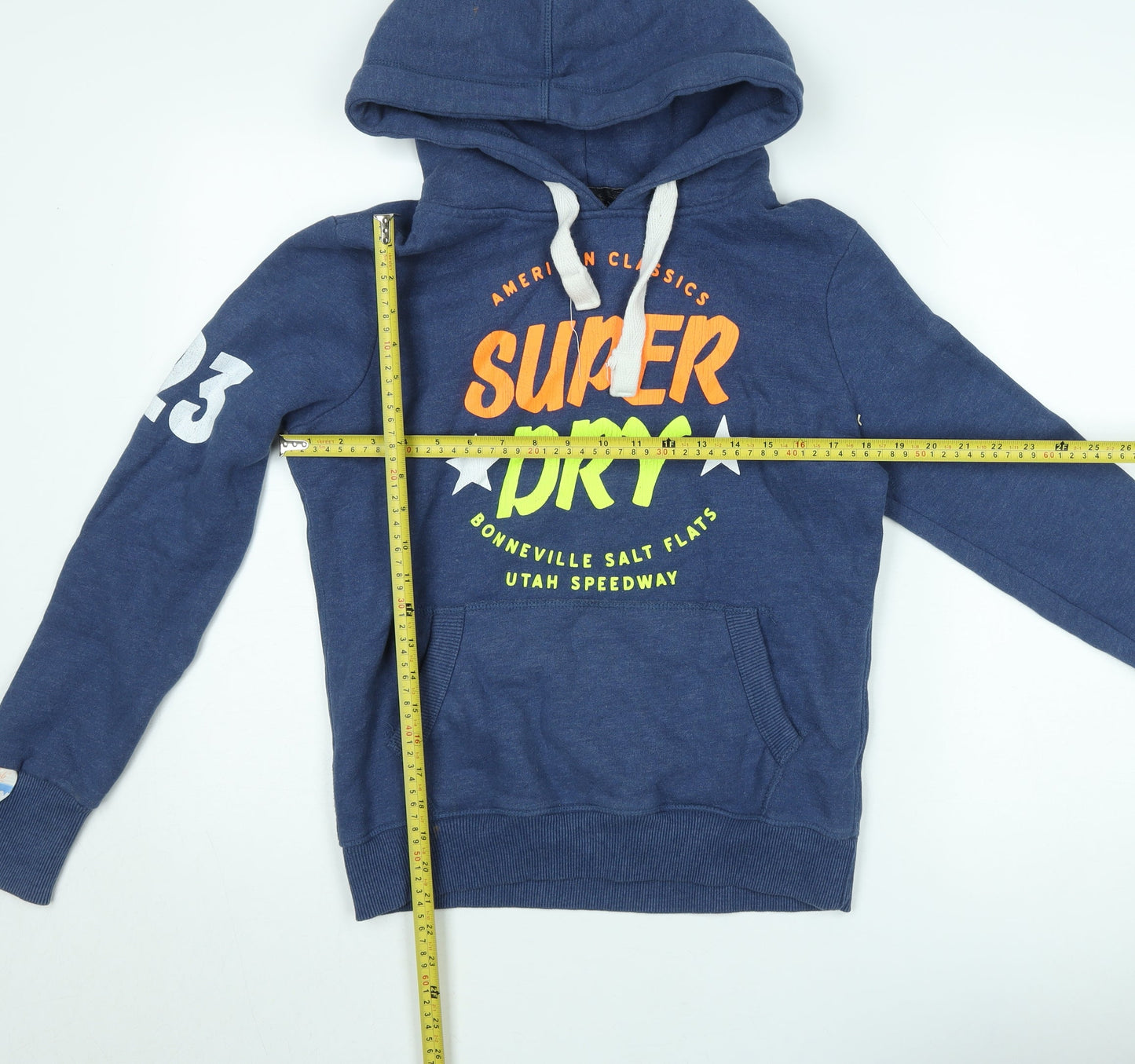 Superdry Mens Blue Pullover Hoodie M Graphic Fleece Sweatshirt