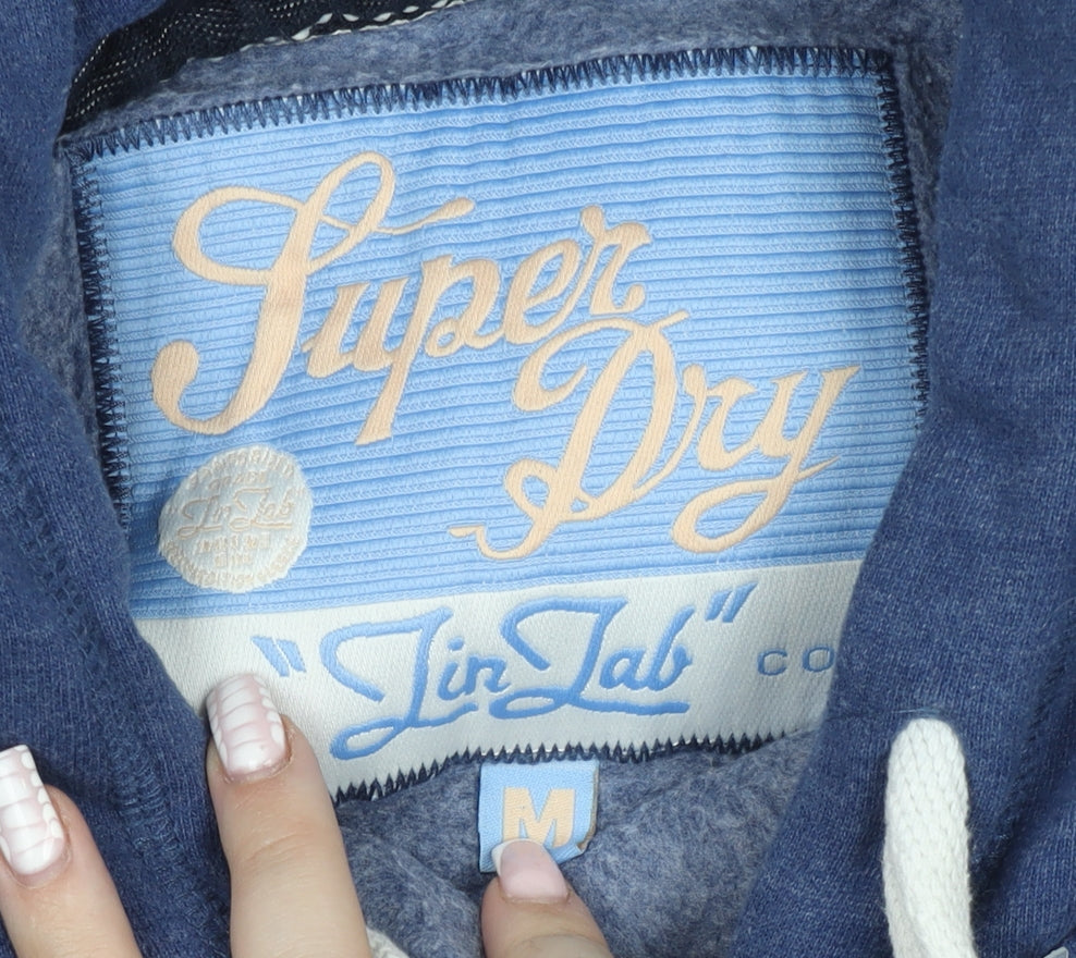 Superdry Mens Blue Pullover Hoodie M Graphic Fleece Sweatshirt