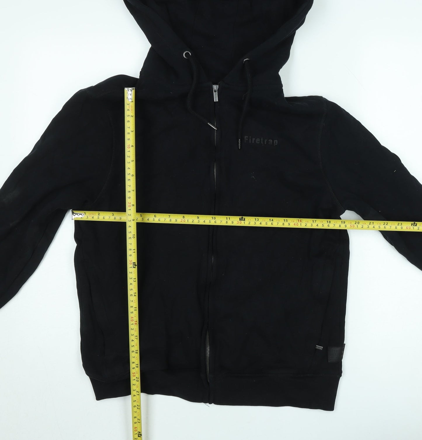 Firetrap Men's Black Hooded Full Zip Jacket Size L Cotton Blend