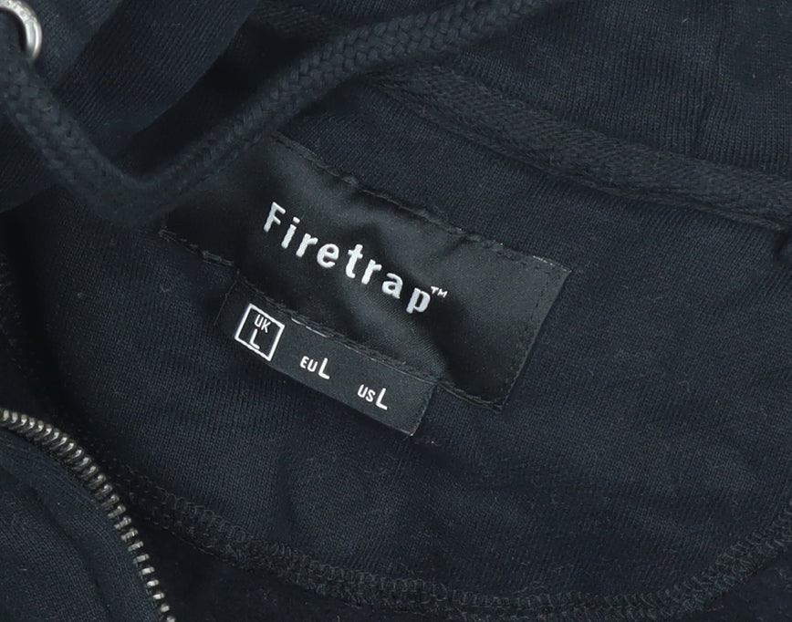 Firetrap Men's Black Hooded Full Zip Jacket Size L Cotton Blend