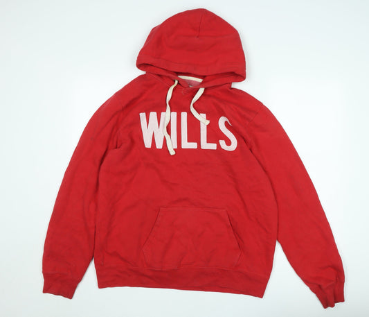 Jack Wills Men’s Red Pullover Hoodie L Logo Print University Style