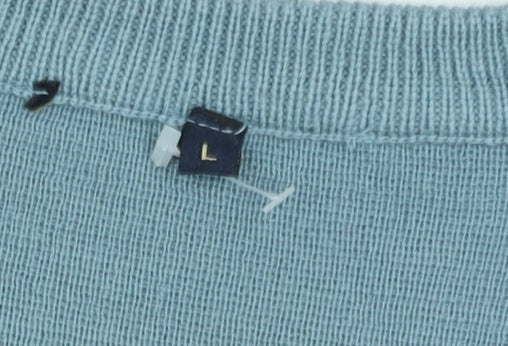 Men’s Vintage Blue Geometric V-Neck Acrylic Jumper Size L