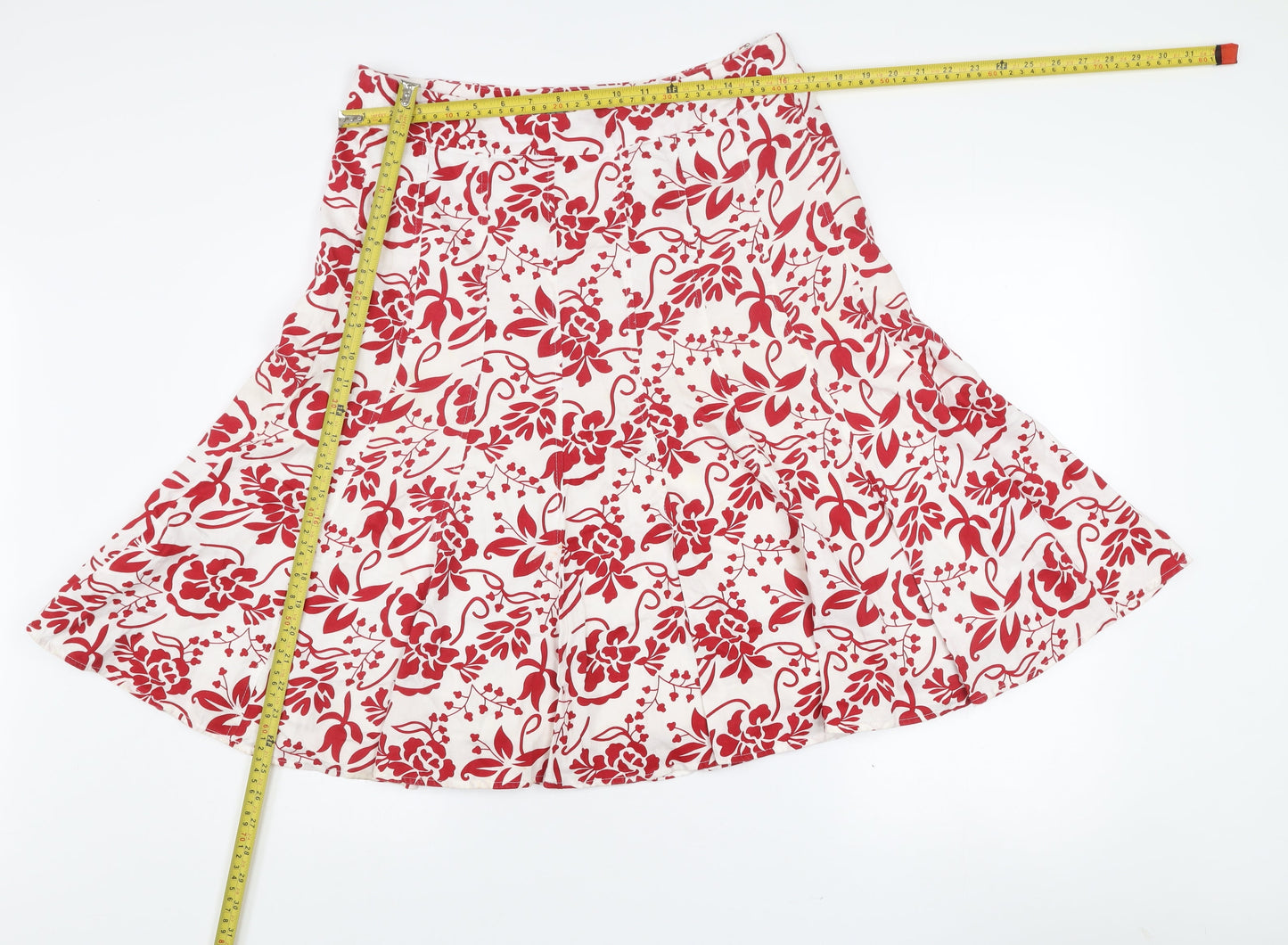 Simple Wish Women’s Red White Floral A-Line Cotton Skirt Size 14