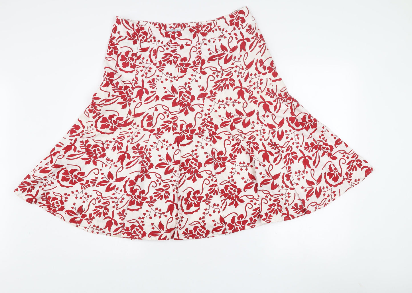 Simple Wish Women’s Red White Floral A-Line Cotton Skirt Size 14