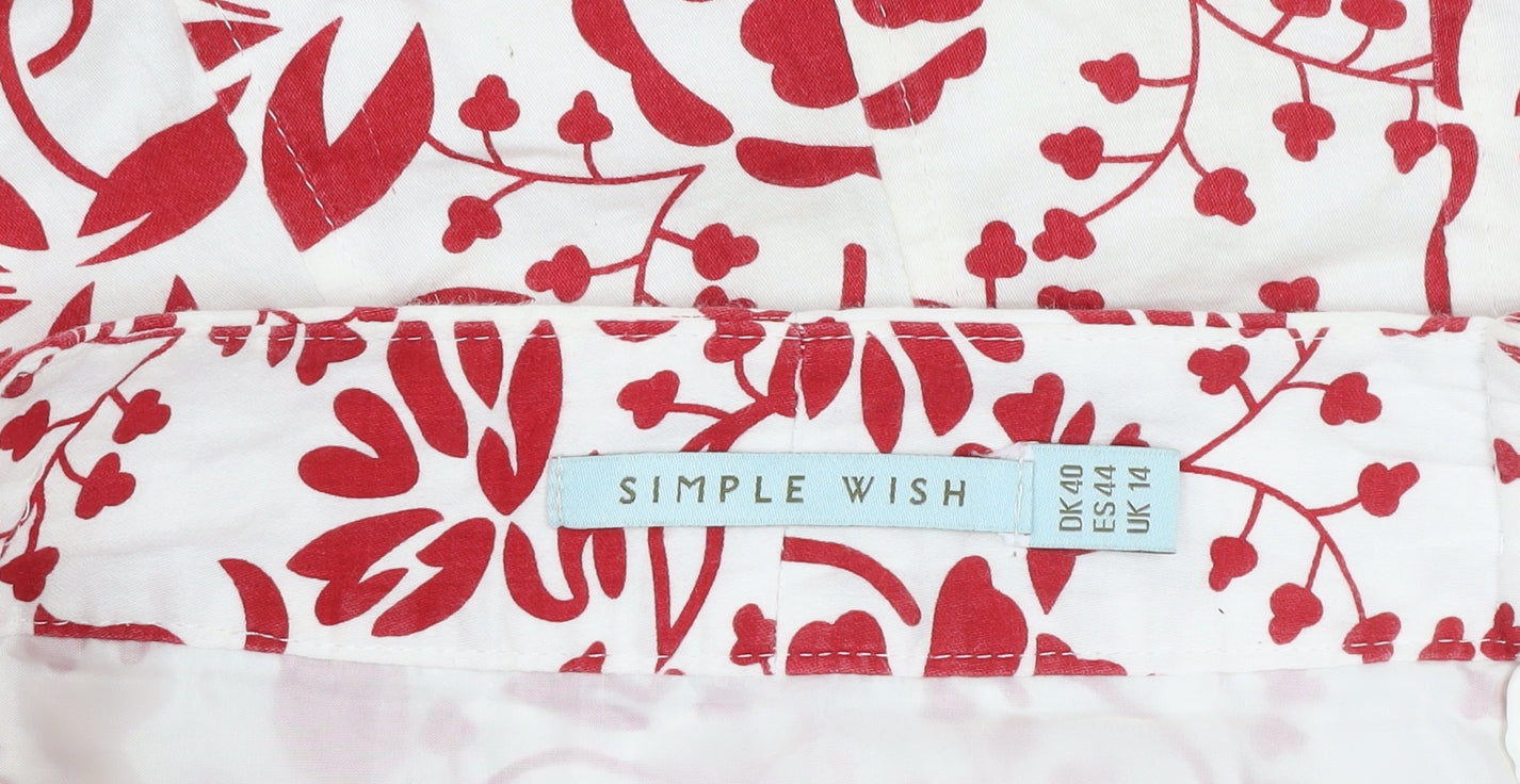 Simple Wish Women’s Red White Floral A-Line Cotton Skirt Size 14