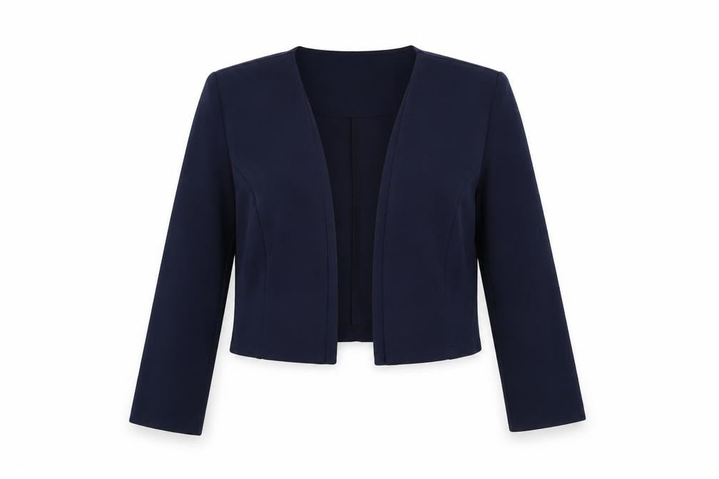 LilJen Women's Blue Cropped Shawl Blazer Size L Tailored Stretch