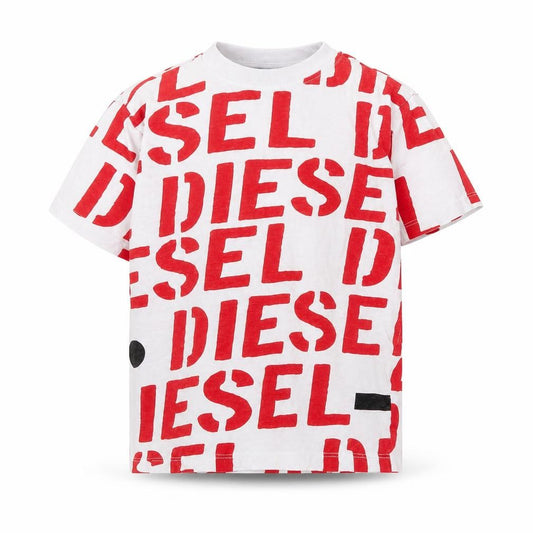 Diesel Boys White Red Logo Graphic Cotton T-Shirt 8 Years