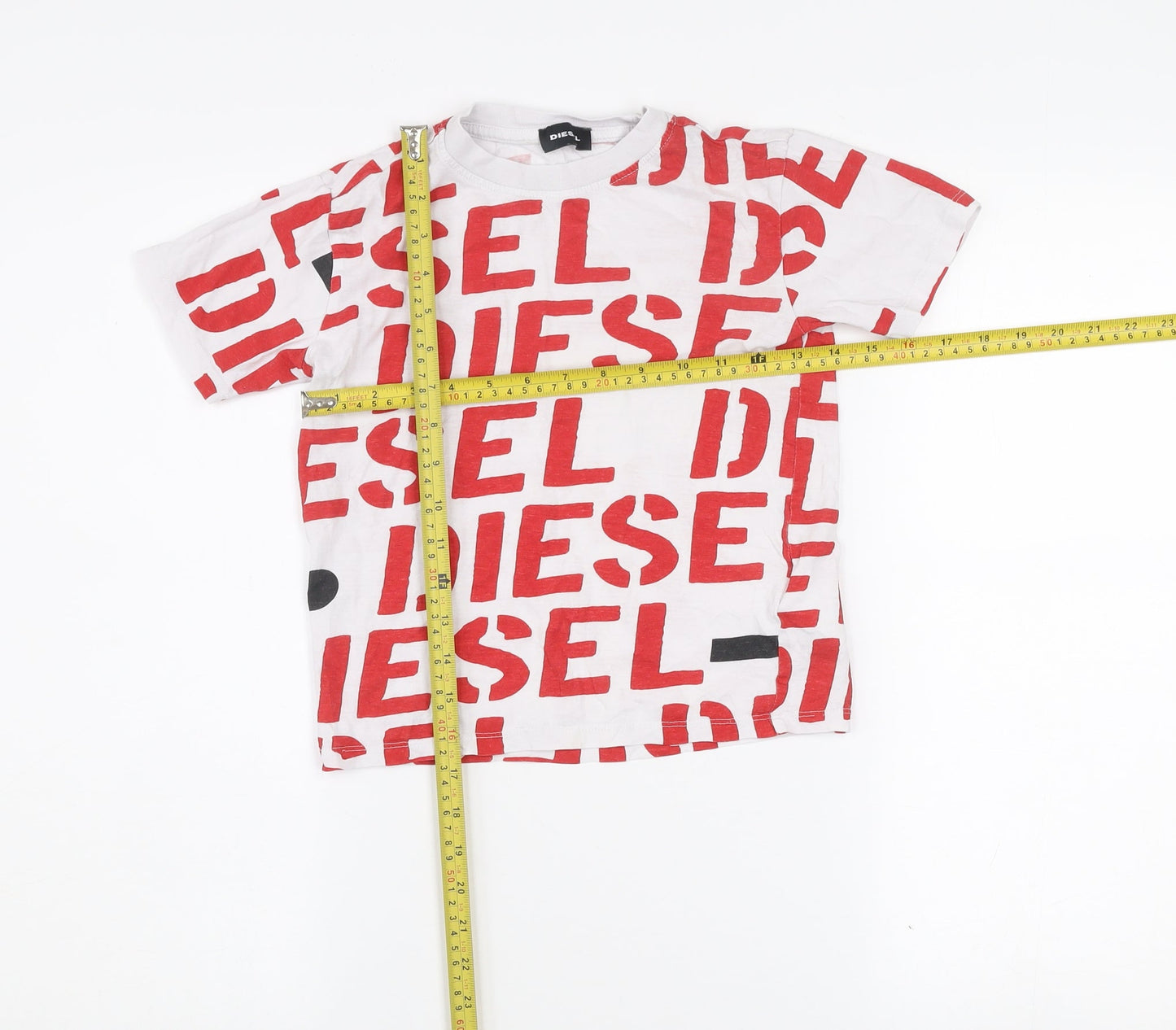 Diesel Boys White Red Logo Graphic Cotton T-Shirt 8 Years