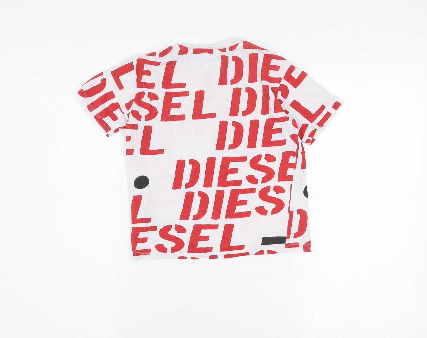 Diesel Boys White Red Logo Graphic Cotton T-Shirt 8 Years