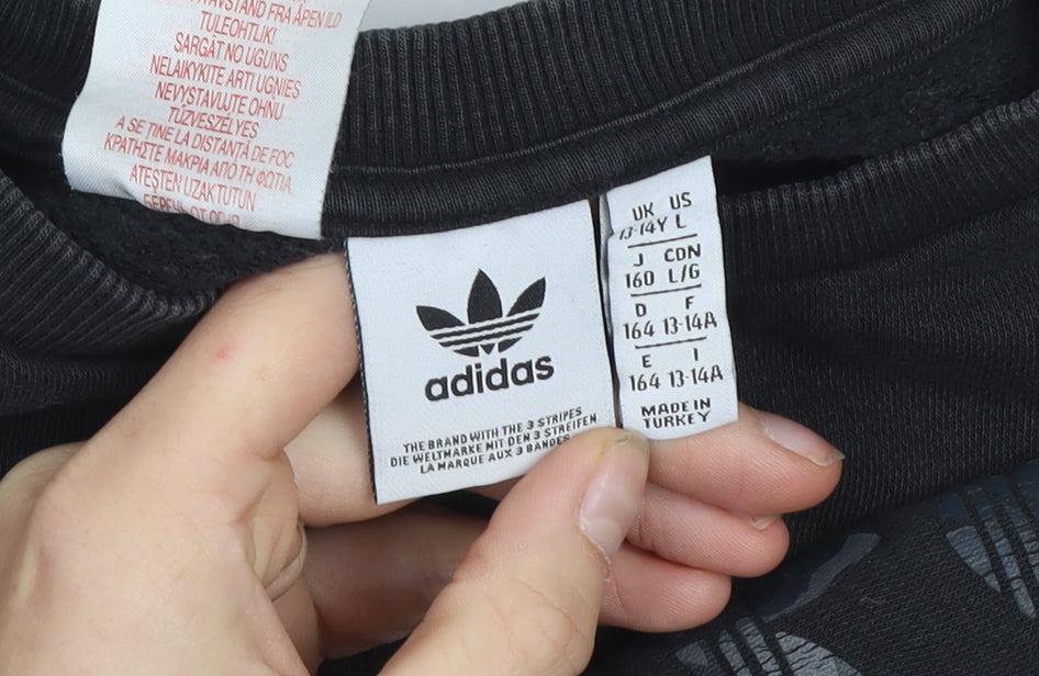 adidas Girls Black 13-14 Years Pullover Sweatshirt with Logo Detailing