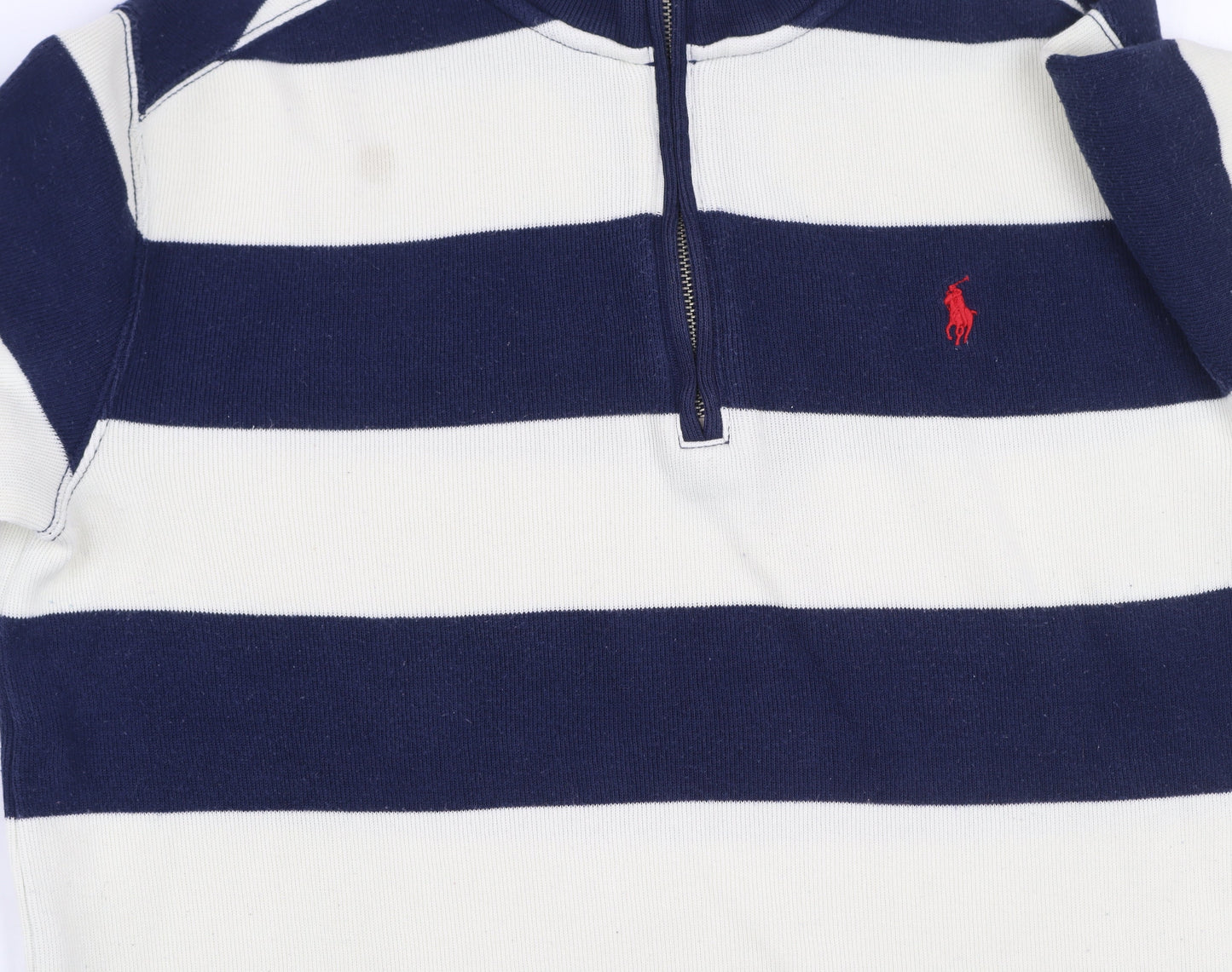 Ralph Lauren Girls Blue Striped 1/4 Zip Cotton Sweatshirt 14-16 Years
