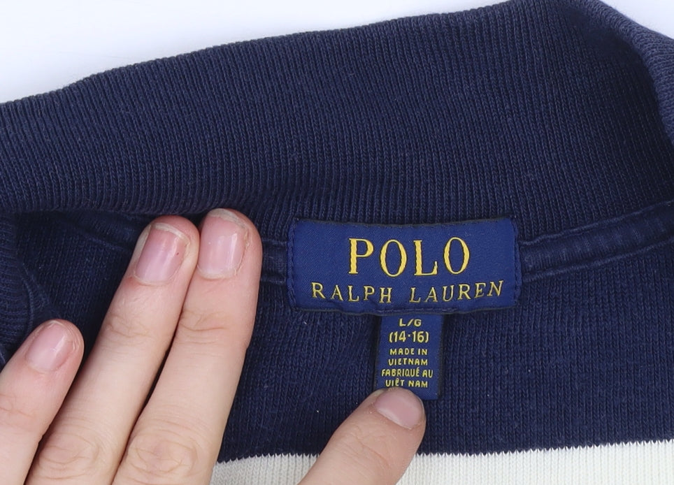 Ralph Lauren Girls Blue Striped 1/4 Zip Cotton Sweatshirt 14-16 Years