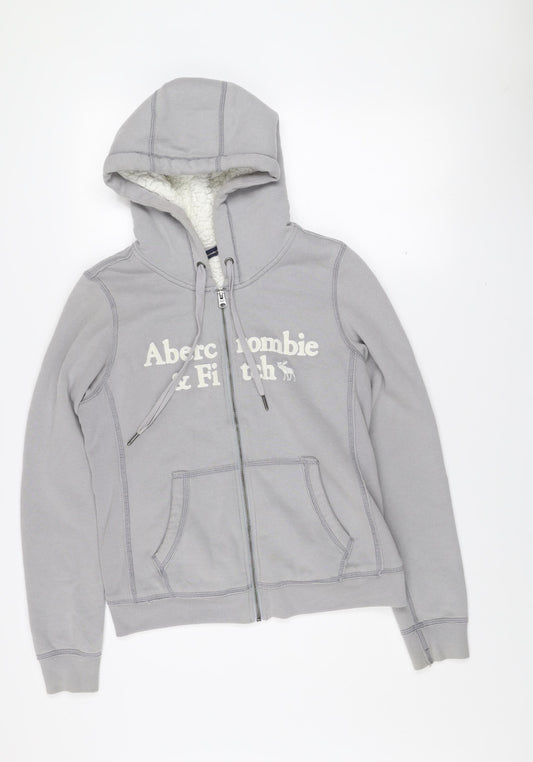 Abercrombie & Fitch Womens Grey Hooded Fleece Lined Zip Jacket S