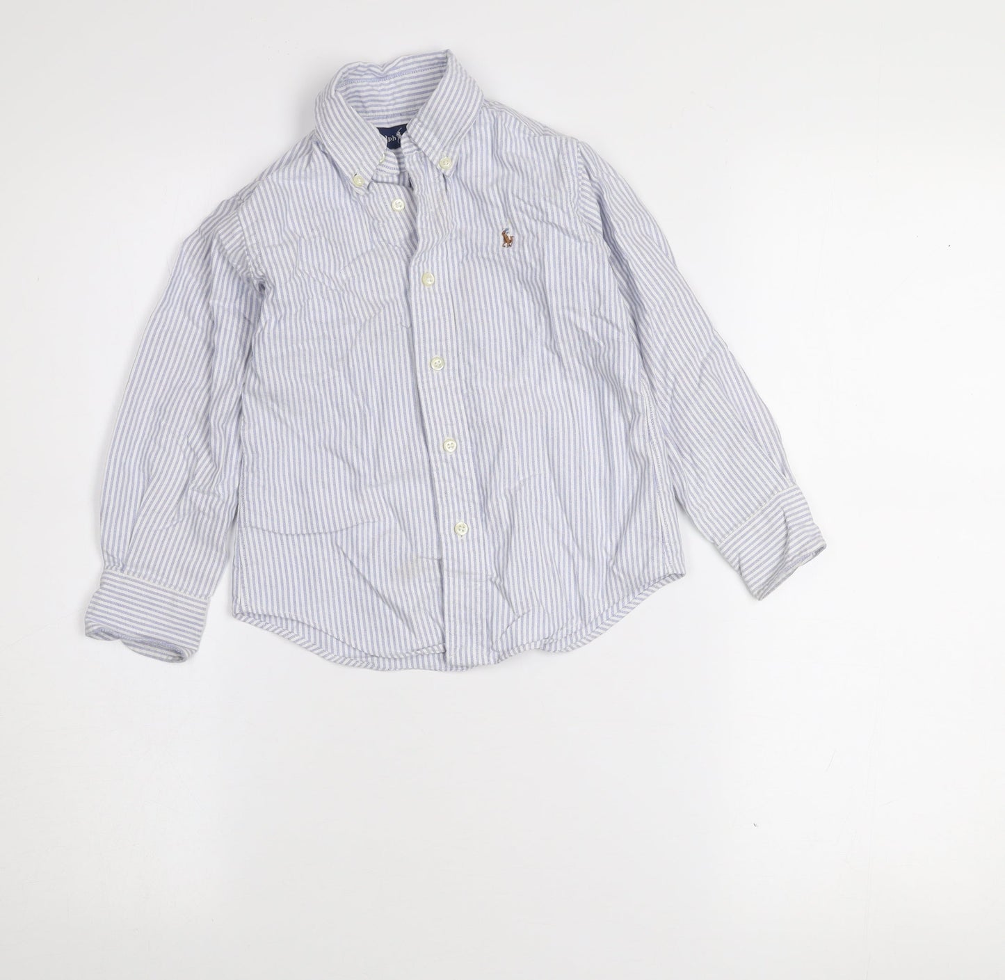Ralph Lauren Boys Blue Striped Button-Up Long Sleeve Cotton Shirt 2 Years