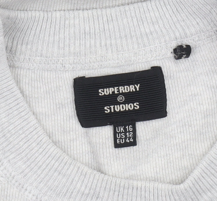 Superdry Women Grey Size 16 Crew Neck Long Sleeve Pullover Jumper