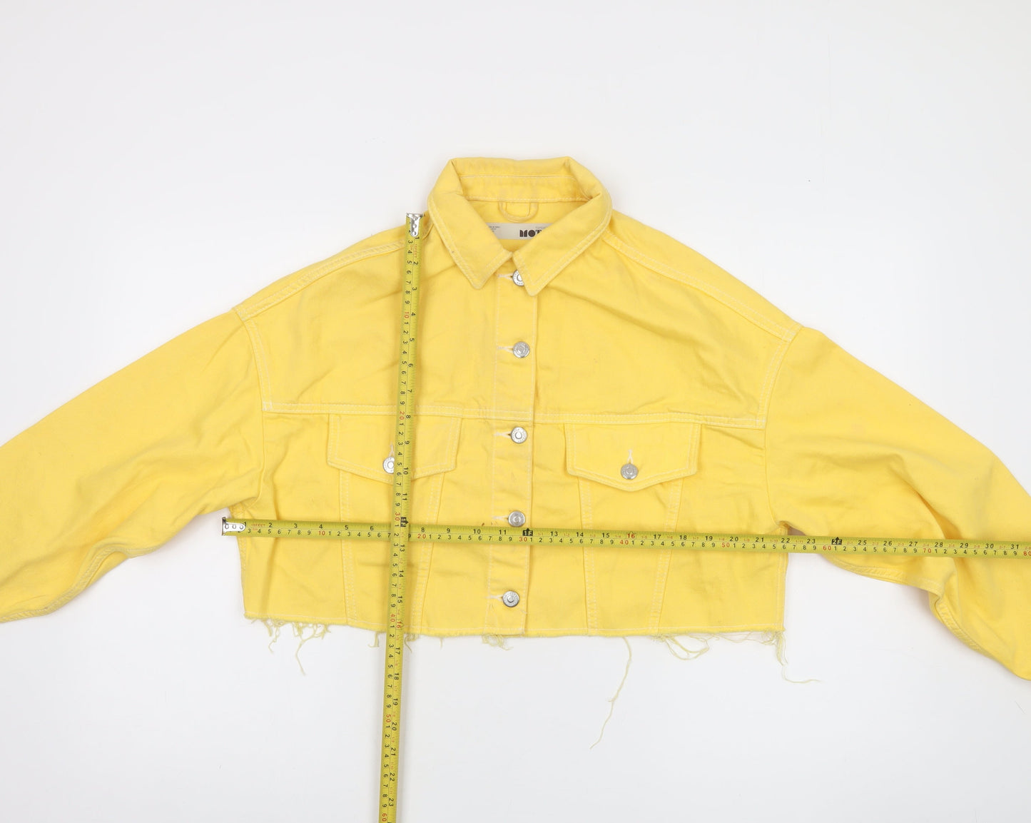 Topshop MOTO Yellow Cropped Denim Jacket Women's Size 8