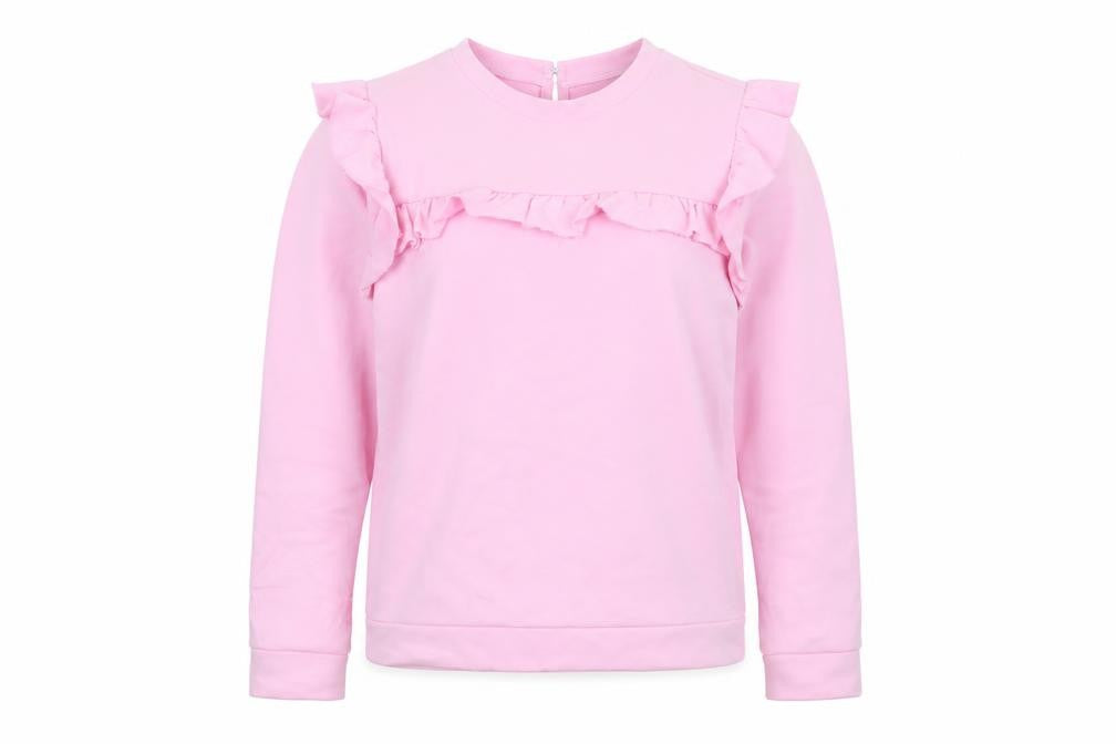 Savida Women Pink Ruffle Long Sleeve Pullover Sweatshirt M